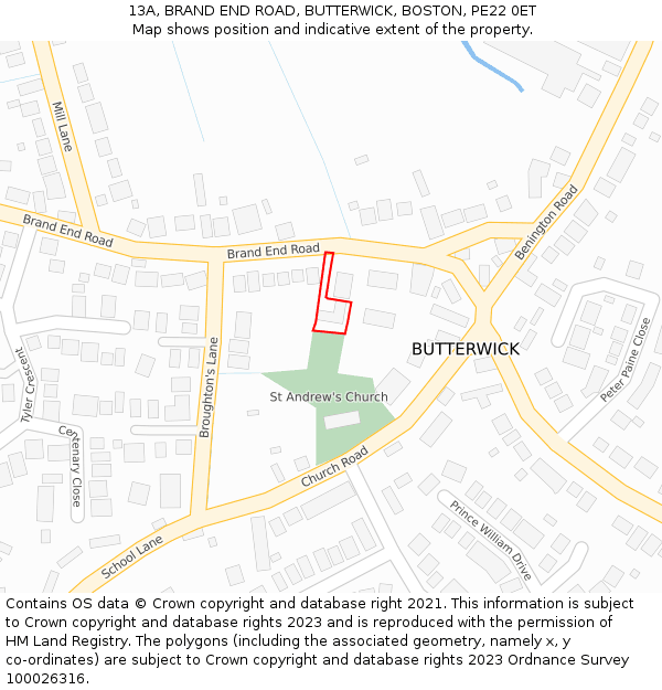 13A, BRAND END ROAD, BUTTERWICK, BOSTON, PE22 0ET: Location map and indicative extent of plot