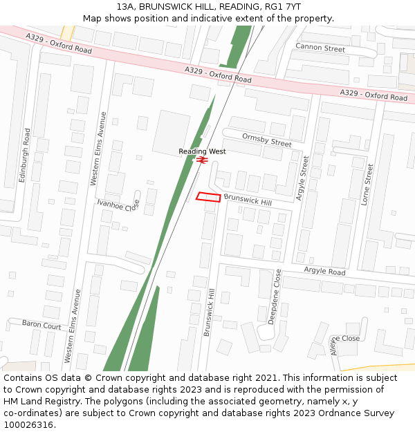 13A, BRUNSWICK HILL, READING, RG1 7YT: Location map and indicative extent of plot
