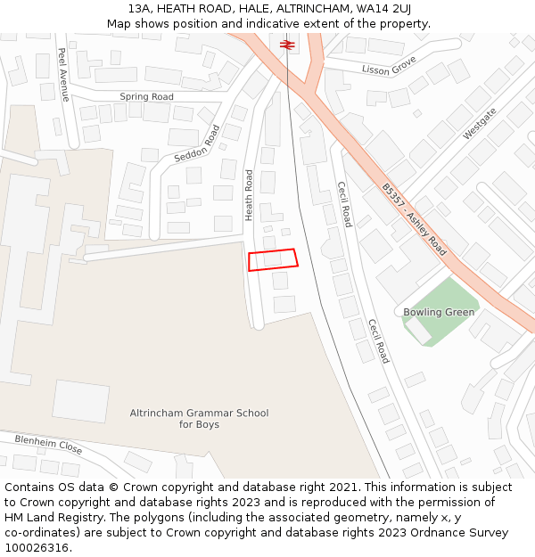 13A, HEATH ROAD, HALE, ALTRINCHAM, WA14 2UJ: Location map and indicative extent of plot