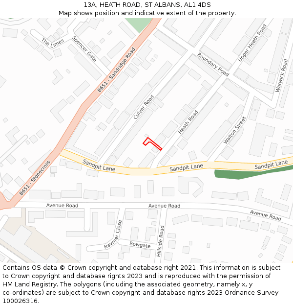 13A, HEATH ROAD, ST ALBANS, AL1 4DS: Location map and indicative extent of plot