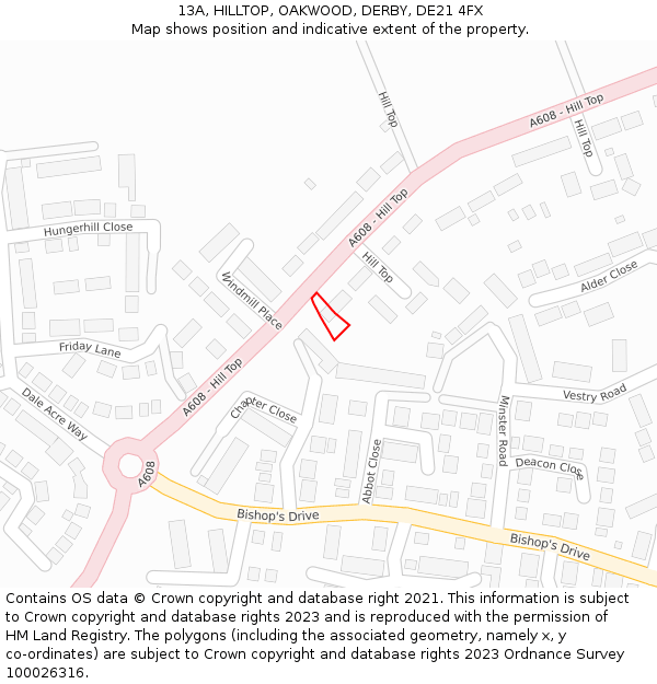 13A, HILLTOP, OAKWOOD, DERBY, DE21 4FX: Location map and indicative extent of plot