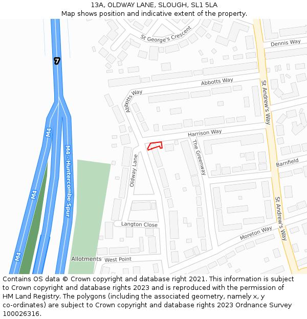13A, OLDWAY LANE, SLOUGH, SL1 5LA: Location map and indicative extent of plot