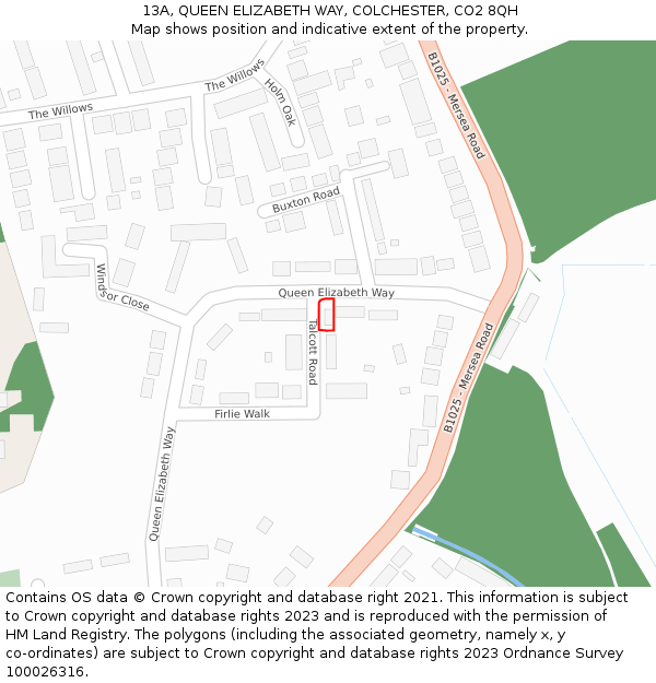 13A, QUEEN ELIZABETH WAY, COLCHESTER, CO2 8QH: Location map and indicative extent of plot