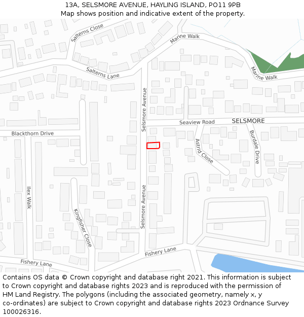 13A, SELSMORE AVENUE, HAYLING ISLAND, PO11 9PB: Location map and indicative extent of plot