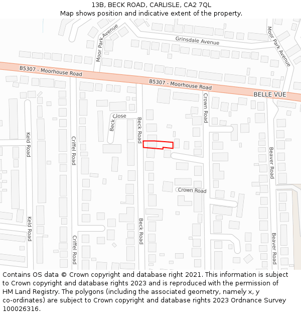 13B, BECK ROAD, CARLISLE, CA2 7QL: Location map and indicative extent of plot