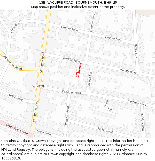 13B, WYCLIFFE ROAD, BOURNEMOUTH, BH9 1JP: Location map and indicative extent of plot