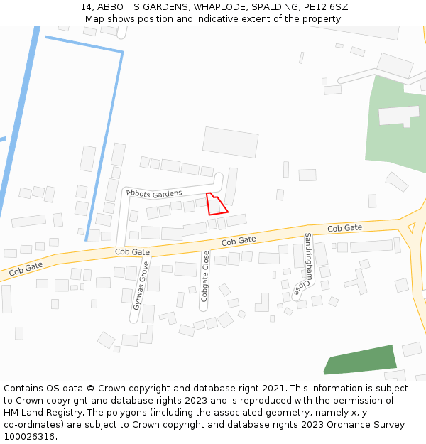 14, ABBOTTS GARDENS, WHAPLODE, SPALDING, PE12 6SZ: Location map and indicative extent of plot
