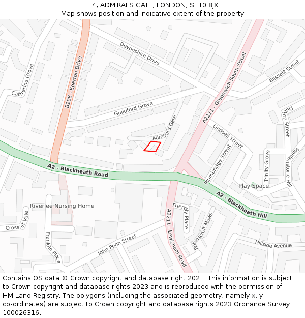 14, ADMIRALS GATE, LONDON, SE10 8JX: Location map and indicative extent of plot