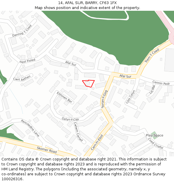 14, AFAL SUR, BARRY, CF63 1FX: Location map and indicative extent of plot