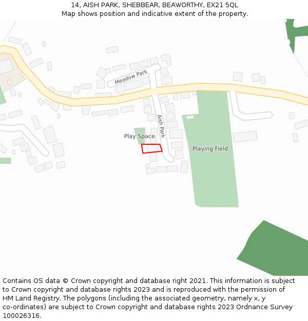 14, AISH PARK, SHEBBEAR, BEAWORTHY, EX21 5QL: Location map and indicative extent of plot