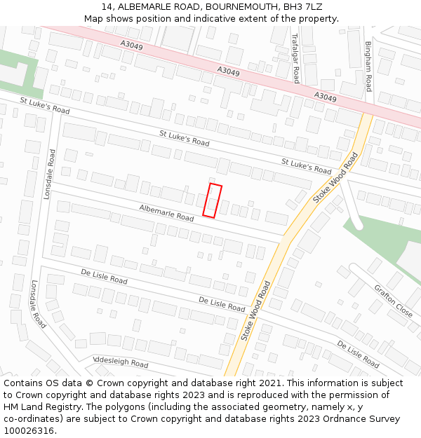 14, ALBEMARLE ROAD, BOURNEMOUTH, BH3 7LZ: Location map and indicative extent of plot