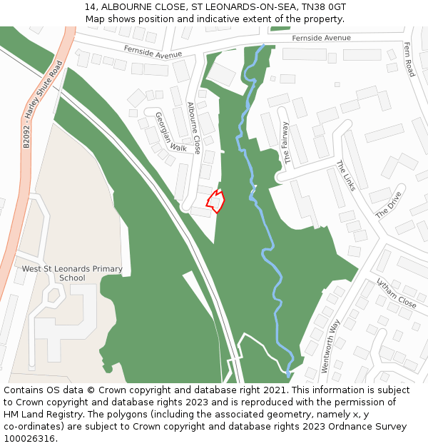 14, ALBOURNE CLOSE, ST LEONARDS-ON-SEA, TN38 0GT: Location map and indicative extent of plot
