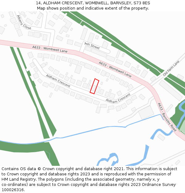 14, ALDHAM CRESCENT, WOMBWELL, BARNSLEY, S73 8ES: Location map and indicative extent of plot