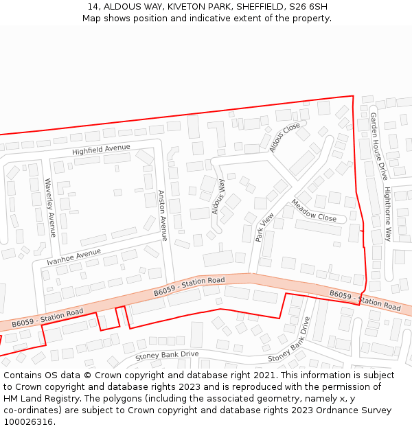 14, ALDOUS WAY, KIVETON PARK, SHEFFIELD, S26 6SH: Location map and indicative extent of plot
