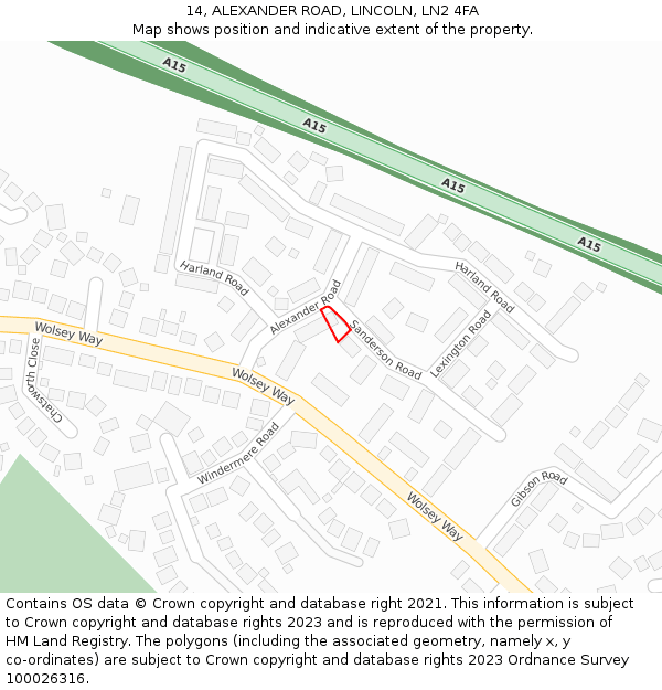 14, ALEXANDER ROAD, LINCOLN, LN2 4FA: Location map and indicative extent of plot
