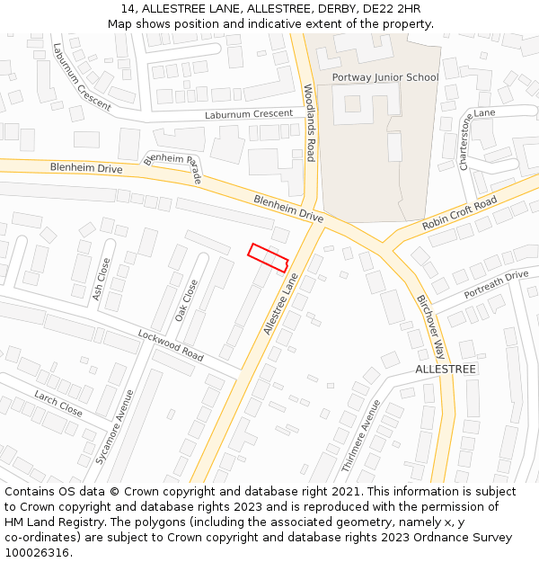 14, ALLESTREE LANE, ALLESTREE, DERBY, DE22 2HR: Location map and indicative extent of plot