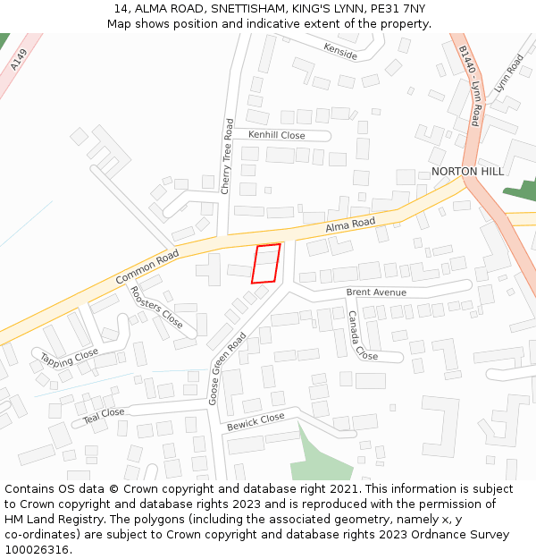 14, ALMA ROAD, SNETTISHAM, KING'S LYNN, PE31 7NY: Location map and indicative extent of plot