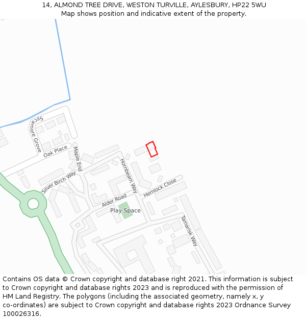 14, ALMOND TREE DRIVE, WESTON TURVILLE, AYLESBURY, HP22 5WU: Location map and indicative extent of plot