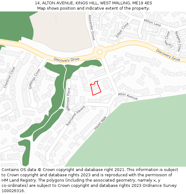 14, ALTON AVENUE, KINGS HILL, WEST MALLING, ME19 4ES: Location map and indicative extent of plot