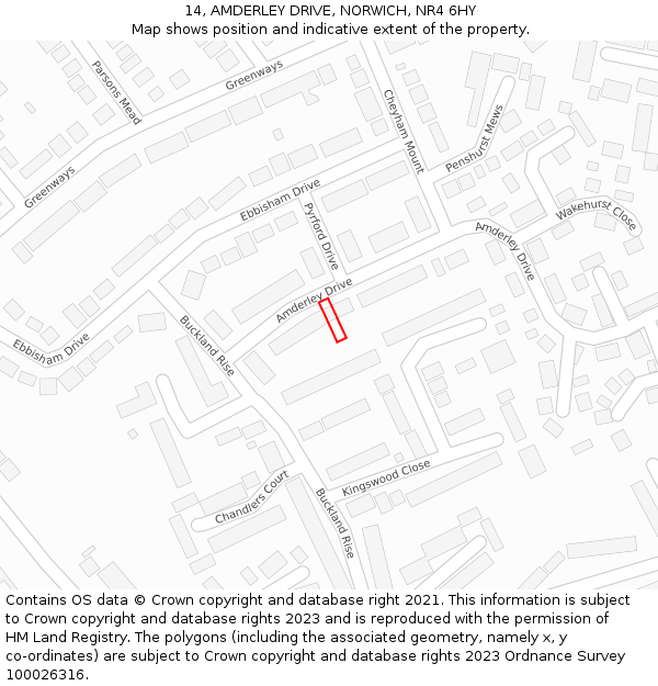 14, AMDERLEY DRIVE, NORWICH, NR4 6HY: Location map and indicative extent of plot