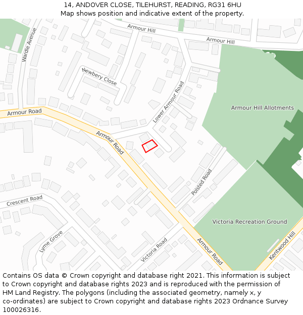 14, ANDOVER CLOSE, TILEHURST, READING, RG31 6HU: Location map and indicative extent of plot