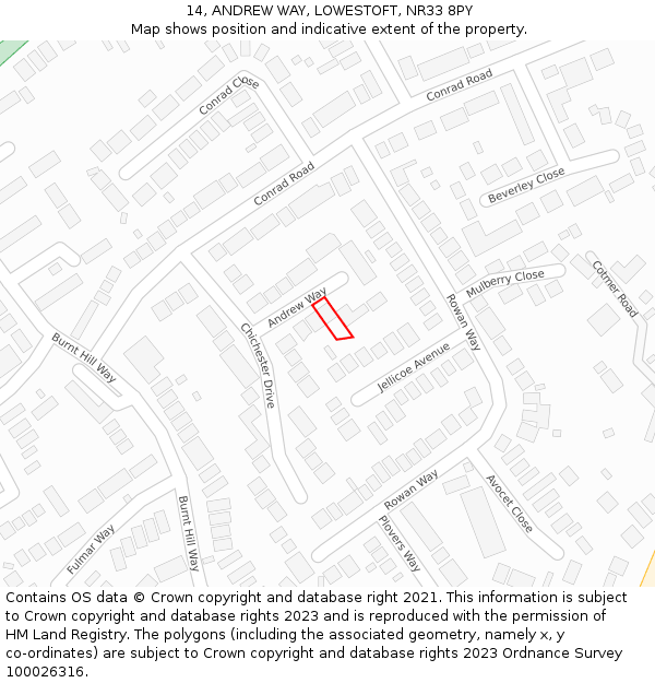 14, ANDREW WAY, LOWESTOFT, NR33 8PY: Location map and indicative extent of plot