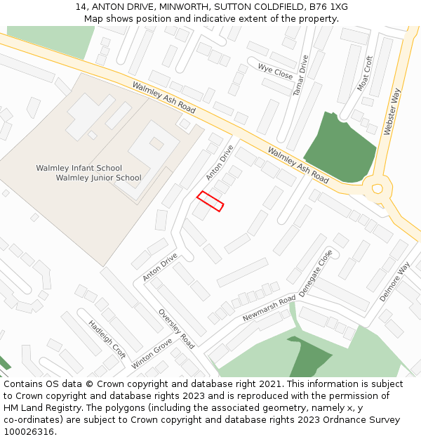 14, ANTON DRIVE, MINWORTH, SUTTON COLDFIELD, B76 1XG: Location map and indicative extent of plot
