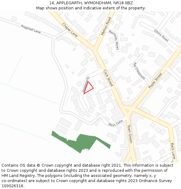 14, APPLEGARTH, WYMONDHAM, NR18 0BZ: Location map and indicative extent of plot