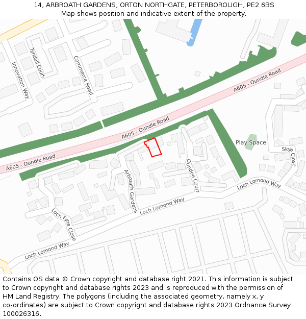 14, ARBROATH GARDENS, ORTON NORTHGATE, PETERBOROUGH, PE2 6BS: Location map and indicative extent of plot