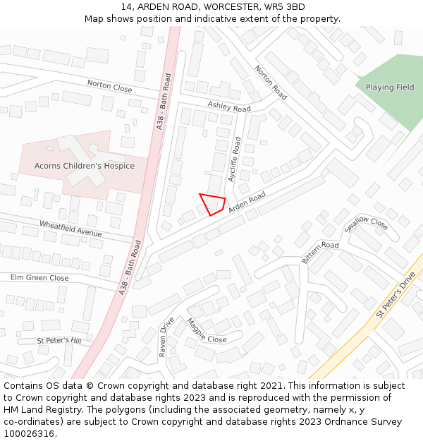 14, ARDEN ROAD, WORCESTER, WR5 3BD: Location map and indicative extent of plot
