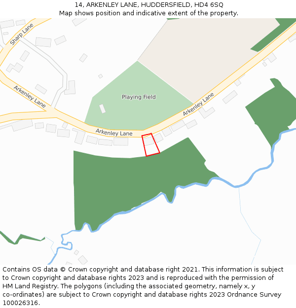 14, ARKENLEY LANE, HUDDERSFIELD, HD4 6SQ: Location map and indicative extent of plot