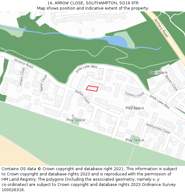 14, ARROW CLOSE, SOUTHAMPTON, SO19 9TR: Location map and indicative extent of plot