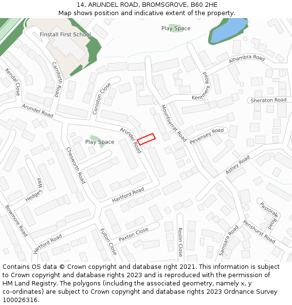14, ARUNDEL ROAD, BROMSGROVE, B60 2HE: Location map and indicative extent of plot