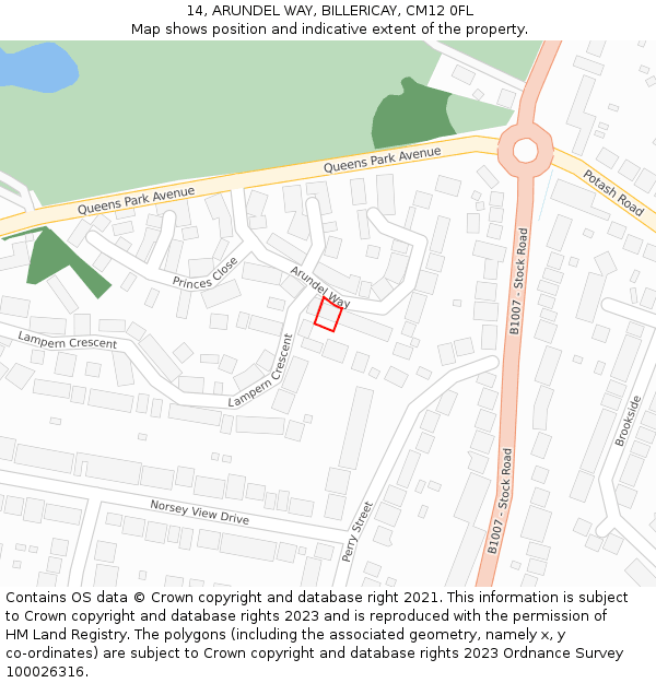 14, ARUNDEL WAY, BILLERICAY, CM12 0FL: Location map and indicative extent of plot
