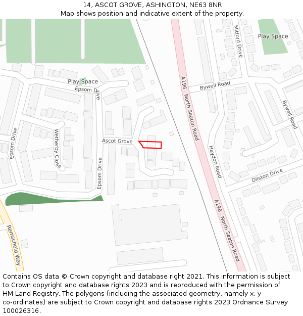 14, ASCOT GROVE, ASHINGTON, NE63 8NR: Location map and indicative extent of plot