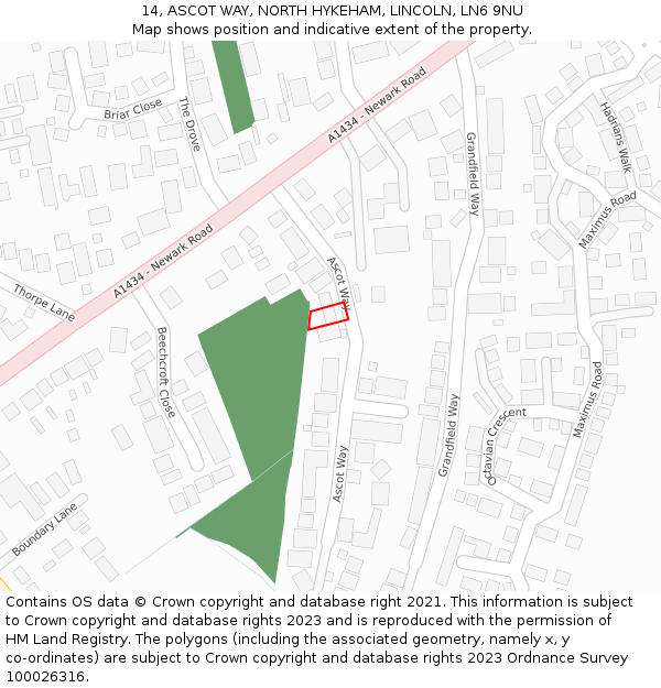 14, ASCOT WAY, NORTH HYKEHAM, LINCOLN, LN6 9NU: Location map and indicative extent of plot