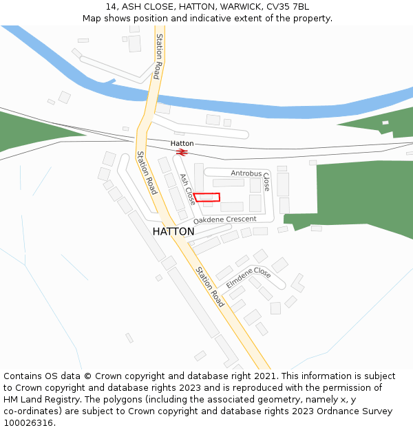 14, ASH CLOSE, HATTON, WARWICK, CV35 7BL: Location map and indicative extent of plot