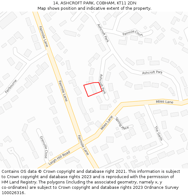 14, ASHCROFT PARK, COBHAM, KT11 2DN: Location map and indicative extent of plot