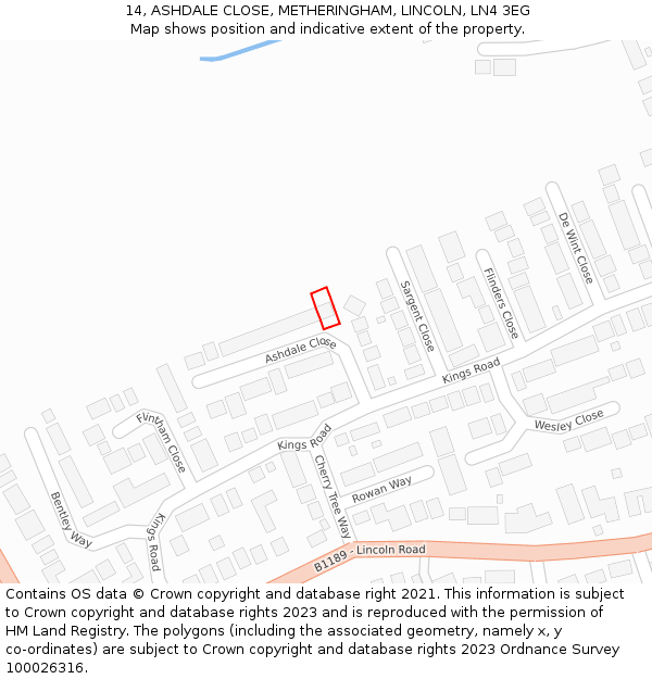 14, ASHDALE CLOSE, METHERINGHAM, LINCOLN, LN4 3EG: Location map and indicative extent of plot