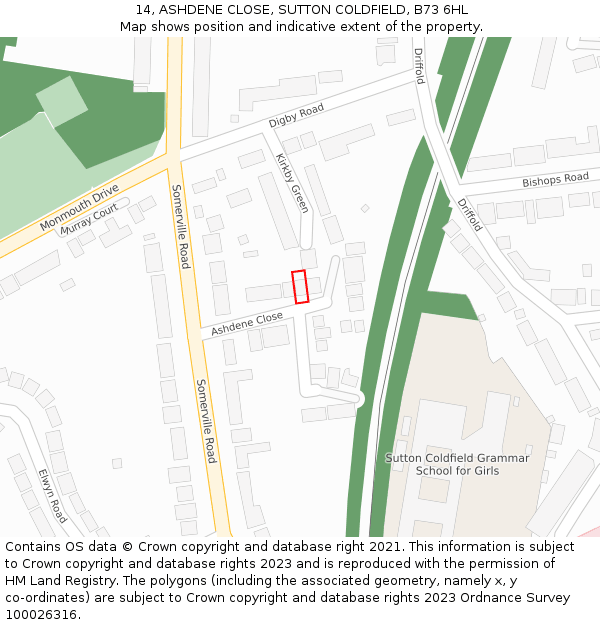 14, ASHDENE CLOSE, SUTTON COLDFIELD, B73 6HL: Location map and indicative extent of plot