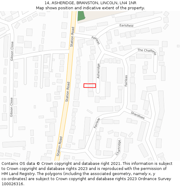 14, ASHERIDGE, BRANSTON, LINCOLN, LN4 1NR: Location map and indicative extent of plot