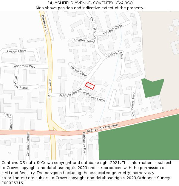 14, ASHFIELD AVENUE, COVENTRY, CV4 9SQ: Location map and indicative extent of plot