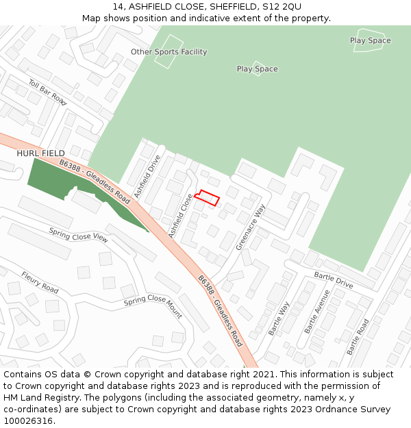 14, ASHFIELD CLOSE, SHEFFIELD, S12 2QU: Location map and indicative extent of plot
