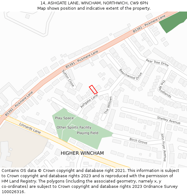 14, ASHGATE LANE, WINCHAM, NORTHWICH, CW9 6PN: Location map and indicative extent of plot