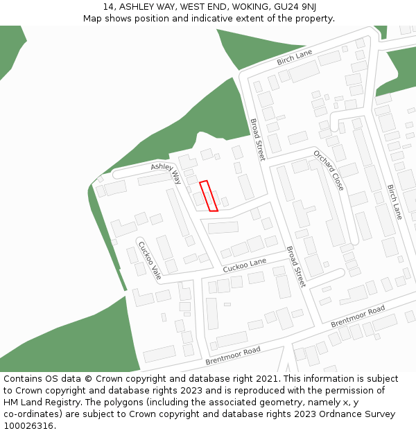 14, ASHLEY WAY, WEST END, WOKING, GU24 9NJ: Location map and indicative extent of plot