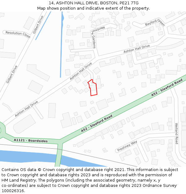 14, ASHTON HALL DRIVE, BOSTON, PE21 7TG: Location map and indicative extent of plot