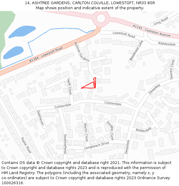14, ASHTREE GARDENS, CARLTON COLVILLE, LOWESTOFT, NR33 8SR: Location map and indicative extent of plot