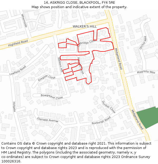 14, ASKRIGG CLOSE, BLACKPOOL, FY4 5RE: Location map and indicative extent of plot