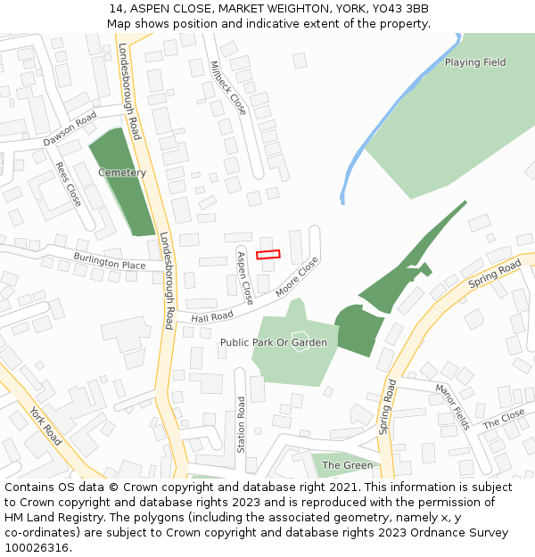 14, ASPEN CLOSE, MARKET WEIGHTON, YORK, YO43 3BB: Location map and indicative extent of plot