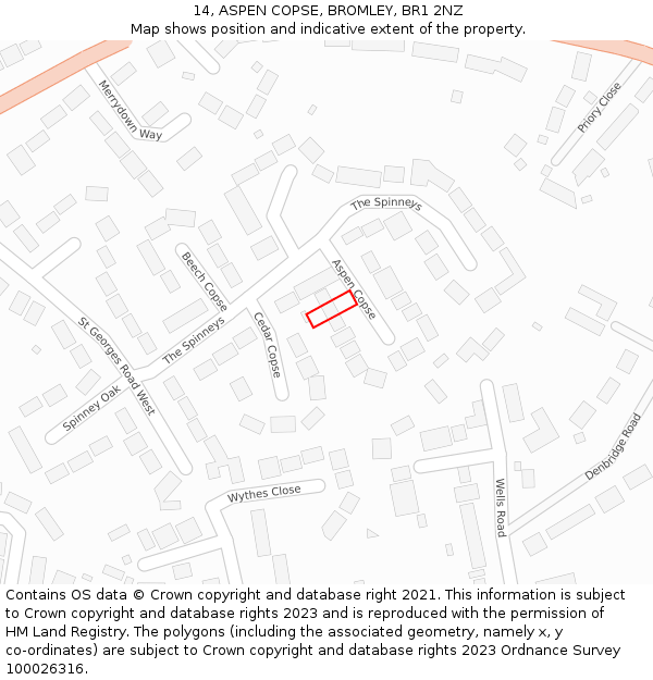 14, ASPEN COPSE, BROMLEY, BR1 2NZ: Location map and indicative extent of plot